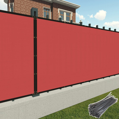 3' Tall Privacy Fence Screen Windscreen Red Fabric Shade Cover With Zip Ties