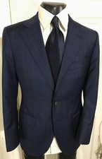 SUITSUPPLY LAZIO SUPER 110'S SIZE 38R BLUE PLAID 2 BUTTON WOOL SPORTCOAT