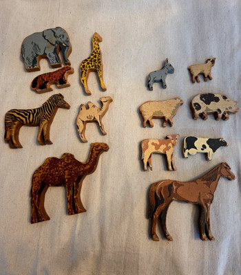 Vintage Hand Painted Wooden Animal Figures Zoo Farm Lot Elephant Horse Giraffe