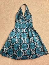 Beautiful Ladies Green Floral Halter Neck, Corset Body, Underskirt Dress Size 8