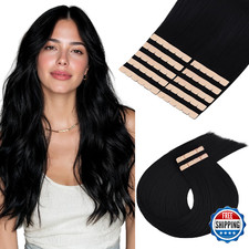 MAXITA Tape in Hair Extensions Human Hair 20 Inch 10pcs Jet Black Remy Seamless