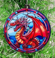 Fantasy Dungeons and Dragons Themed Red DRAGON Christmas Ornament NEW