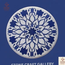  23" Marble Coffee Table Top Lapis Inlay Handicraft Work For Home Decor Gift