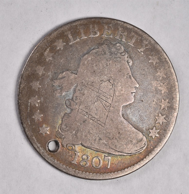1807 Draped Bust Silver Quarter - Holed Graffiti 