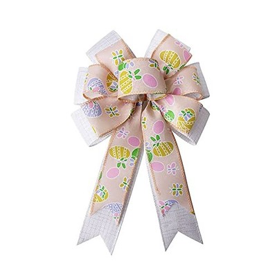 Easter Wreath Bow Easter Day Large Bow with Easter Eggs Gift Bow Holiday 