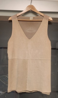 Ecru Waschleder Velour Top   L   beige ... weiches, waschbares Faux Leder