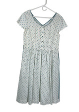 April Cornell Scoop Neck Belted Polka Dot Cotton Tea Button-Front Dress White S