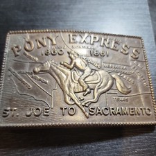 Vintage Men's Belt Buckle Pony Express 1860 - 1861 St. Joe to Sacramento EUC