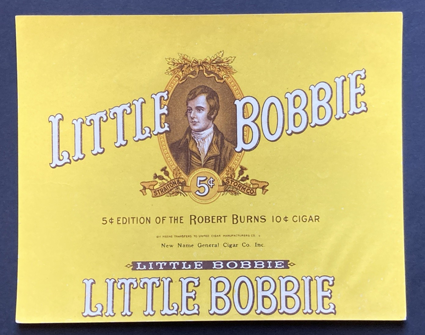 Little Bobbie Robert Burns General Cigar Co Original Cigar box label