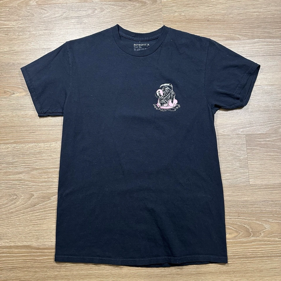 Retrofit 男式黑色图形 T 恤 M 码死神火烈鸟漂浮 — 第 2/4 张图片