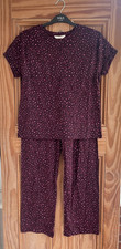 Ex-M&S Brand New Burgundy Plum Black Leopard Print Cotton Pyjama Set Size 8 - 18