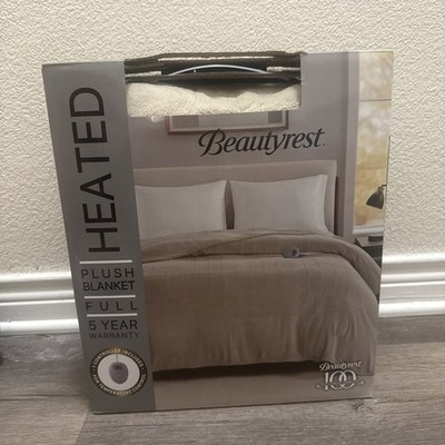 Beautyrest Full Heated Plush Electric Blanket w/ Controller Cream Full Size