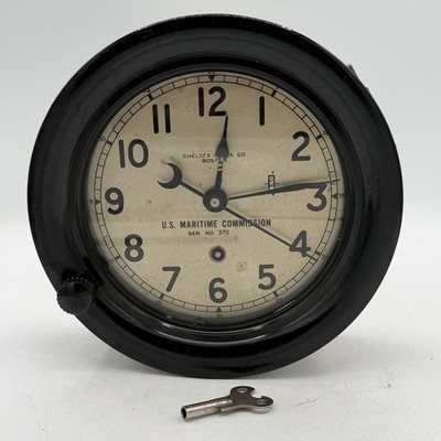 WWII Chelsea Clock U.S. Maritime Commission Ship Key Wind Works