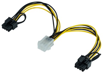 Poppstar 20 cm PCI-Express Y Adapter Grafikkarten-Stromkabel 6 pin zu 2x 6+2 pin
