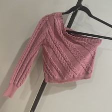 Blue Blush Pink Cable Knit One Shoulder Sleeve Sweater Blouse Size Small