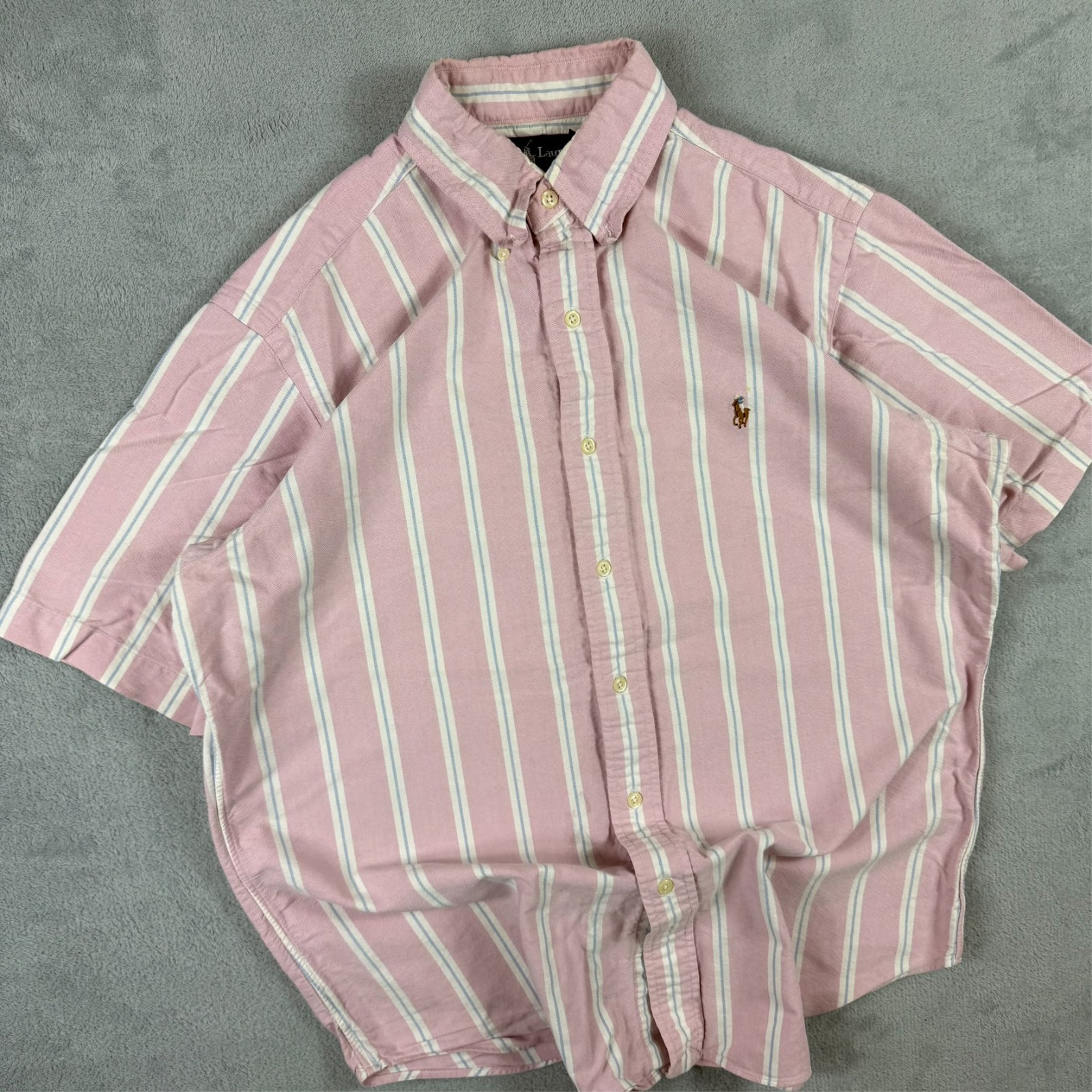 VTG Ralph Lauren 2000's Y2K Pink White Stripe Oversized Medium Button Up Shirt image 2