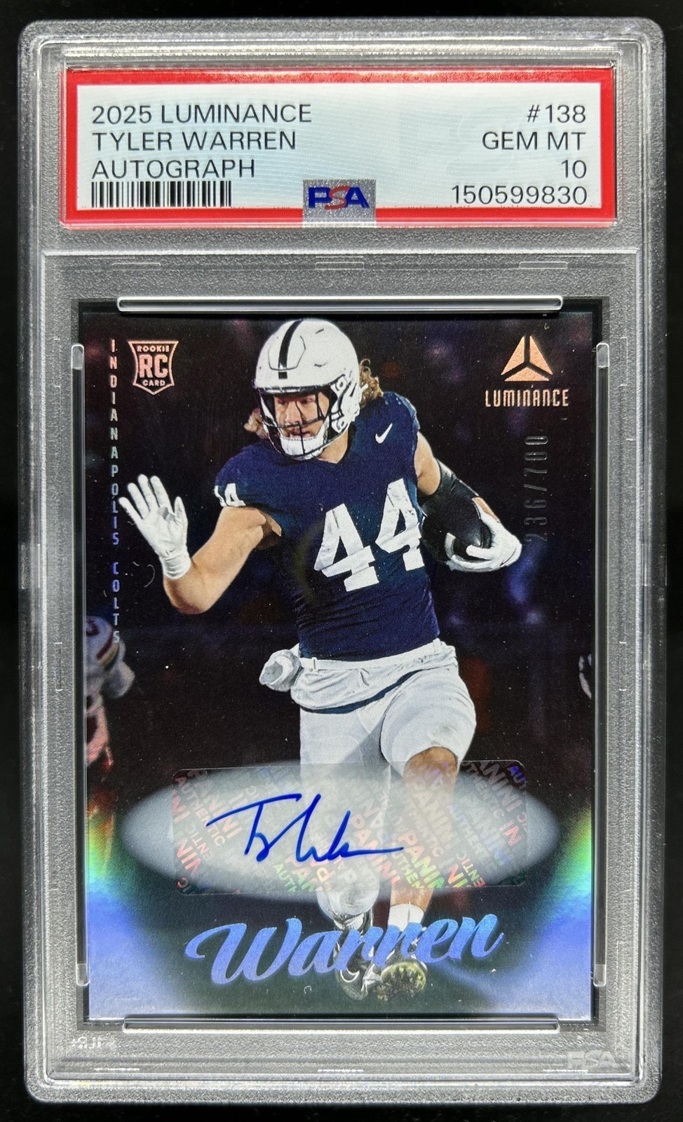 2025 Panini Luminance Tyler Warren Auto RC Rookie #/700 Colts PSA 10 GEM MINT