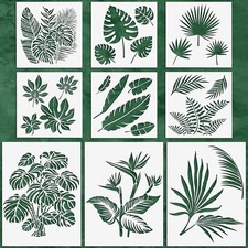 9 Pieces Reusable Painting Stencil Tropical Stencil Plastic Paint Stencils Summe