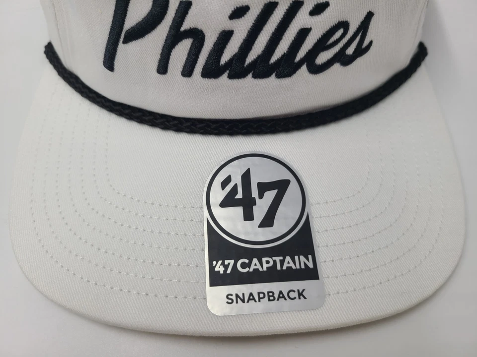 Philadelphia Phillies 47 Brand Captain Rope Snapback Hat Cap Men MLB White Black - Image 3 of 4