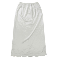 VTG KOMAR White NYLON Swish/Noisy SCALLOPED HEM High-Slit LONG HALF SLIT Sz M