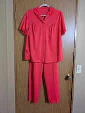 Vintage Shadowline Size 34 Nylon Pajama Set Lace Collar  Trim USA
