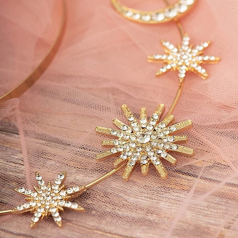 Stars Goddess Crown Halo Headband Cown Tiara, Boho Gold Headpiece, Party Crown - Image 3 of 4