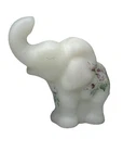 Fenton Pearlized Satin White Elephant with Hand Painted Pink Tulips Signed