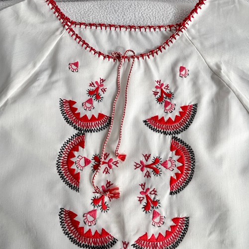 Vintage Polish Biale Kurpie Peasant Style Embroidered Blouse Poland White Kurpie - Picture 5 of 8