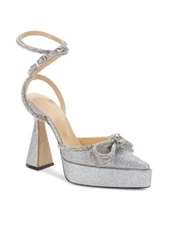MACH & MACH Flare Heel Platform Silver Crystal Pumps EU 38 US 8 Org $1,165