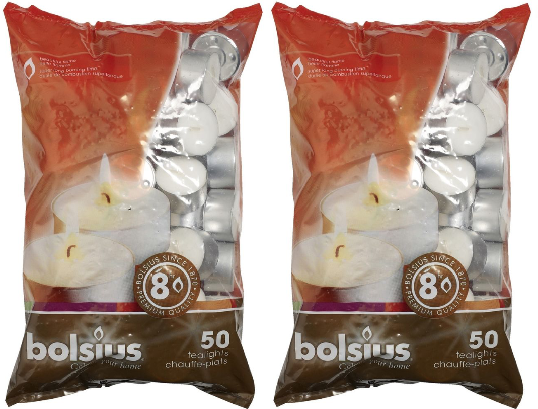 100x Bolsius Scent Free Tealight Candles - Up to 8 Hours Burn Time - White