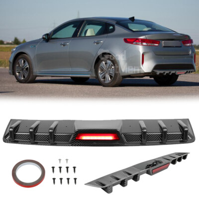 34'' Carbon Rear Bumper Diffuser Spoiler Lip Splitter w/ LED Light For Kia Optima