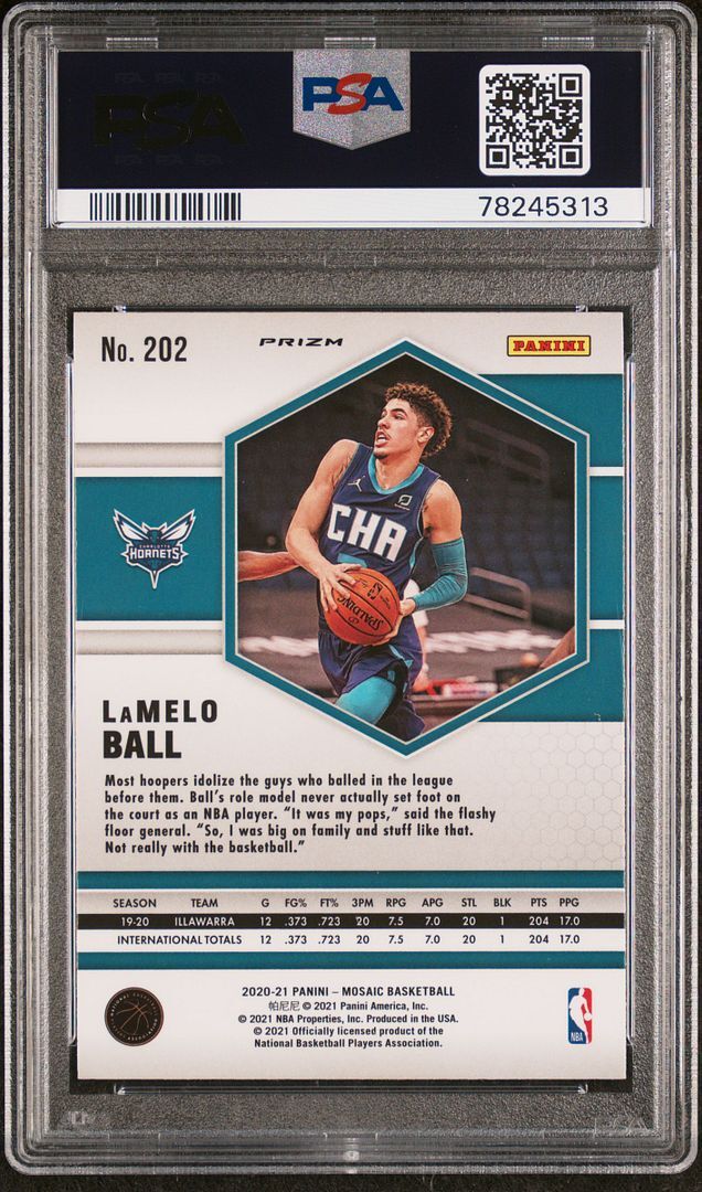 2020-21 Panini Mosaic NBA LaMelo Ball #202 Green Mosaic Rookie PSA
