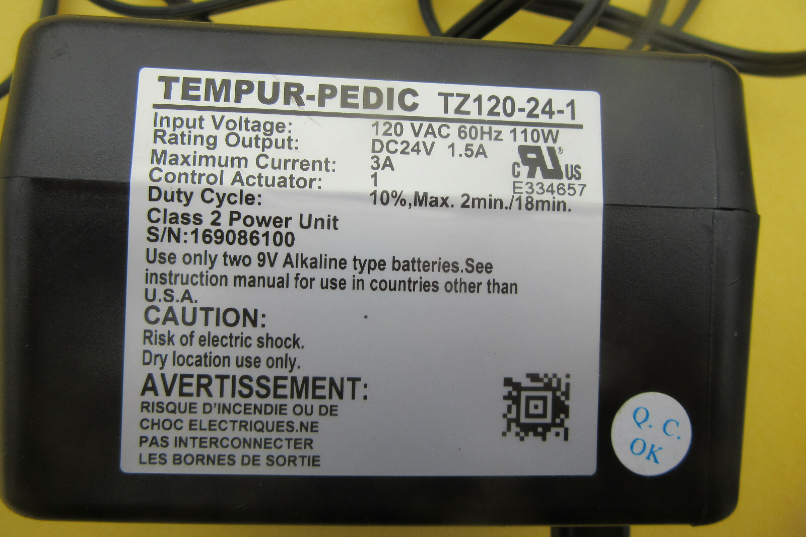 TempurPedic customatic adjustable bed power supply TZ120 24 1 control