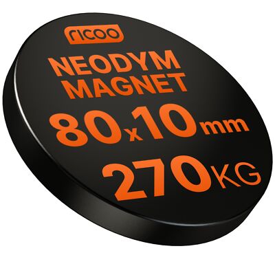 NEODYM MAGNET NEODYMIUM MAGNETE SUPERMAGNETE BLACK EDITION N45 D80-H10 80x10 mm
