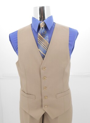 Men's Designer 5 Button Adjustable Beige Tan Vest $19.99
