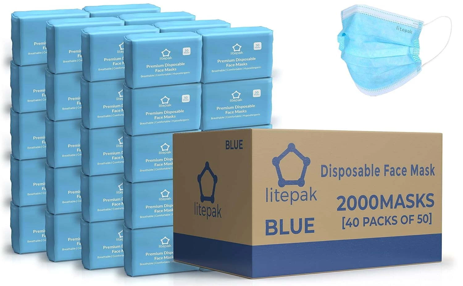 2,000pcs Disposable Face Masks 3 Ply Breathable Mask For Adults (40 Packs of 50)