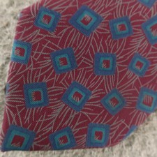 Envoy Tie Blue Red Geometric Squares 100% Silk Made in USA 3"