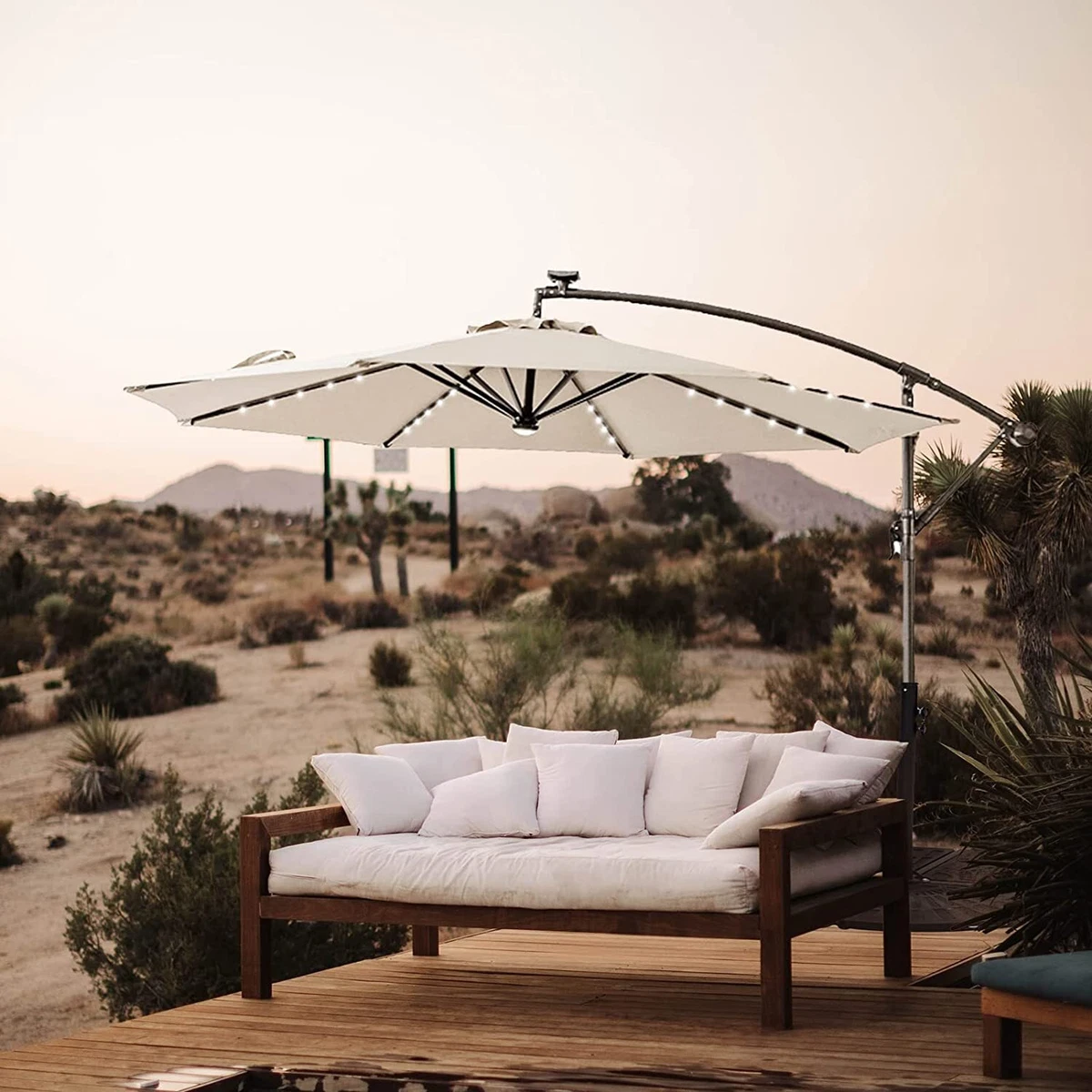 10 FT Solar LED Patio Outdoor Umbrella Hanging Cantilever Umbrella Offset |  eBay