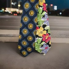 MensTies Lot Lands End Silk Floral Sun Celestial Neckties Blue Multicolor Career