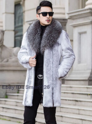 Winter Mens Lapel Collar Faux Mink Fur Fox Fur Coat Zipper Mid