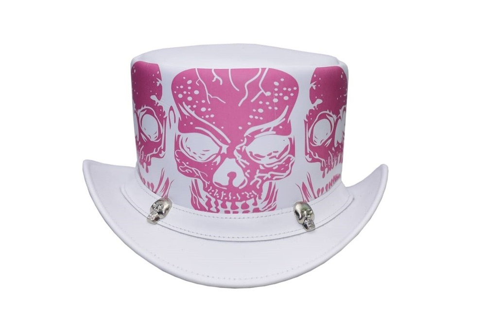 Steampunk White Leather Top Hat Gothic Victorian Biker Style