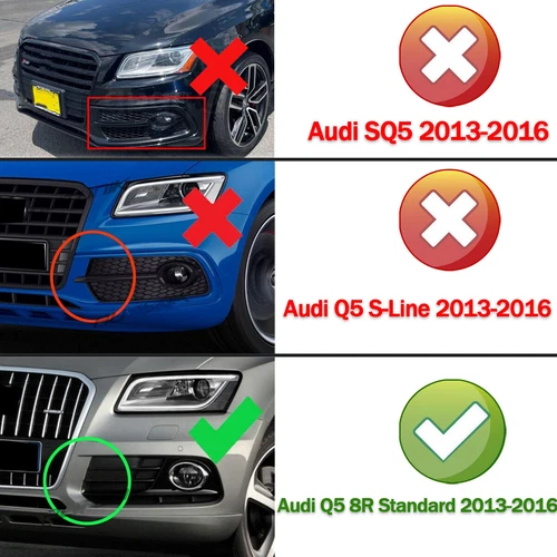 Gloss Black For 2013-2017 Audi Q5 Fog Light Cover Grille SQ5 Style Look Pair - Picture 9 of 15