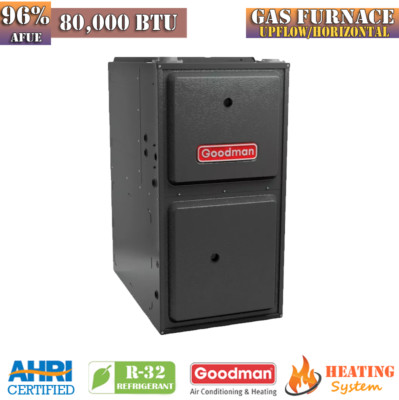 Goodman Gas Furnace 96% AFUE 80K BTU R32 Upflow/Horizontal Single Stage 9-Speed