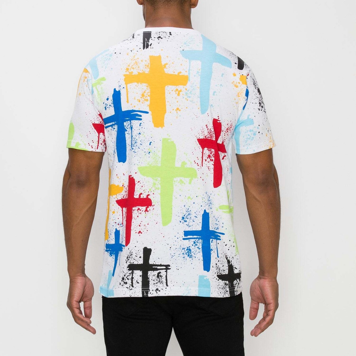 Victorious Men's Rhinestone Cross & Painted Crosses T-Shirt TS7471