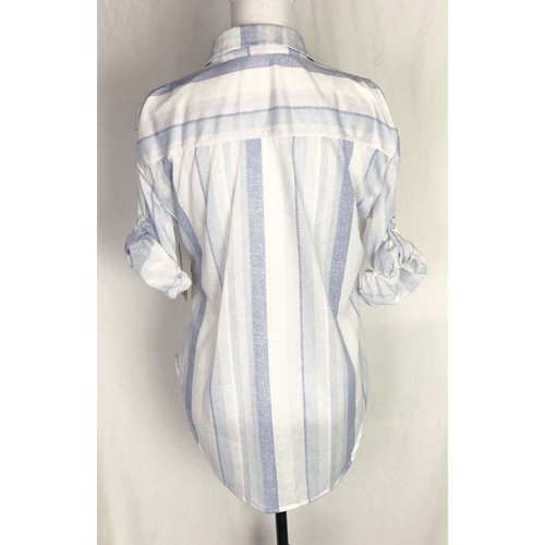 Eden & Olivia Button Up Top Women's S Blue White Striped Roll Tab Shirt - 第 4/6 張圖片