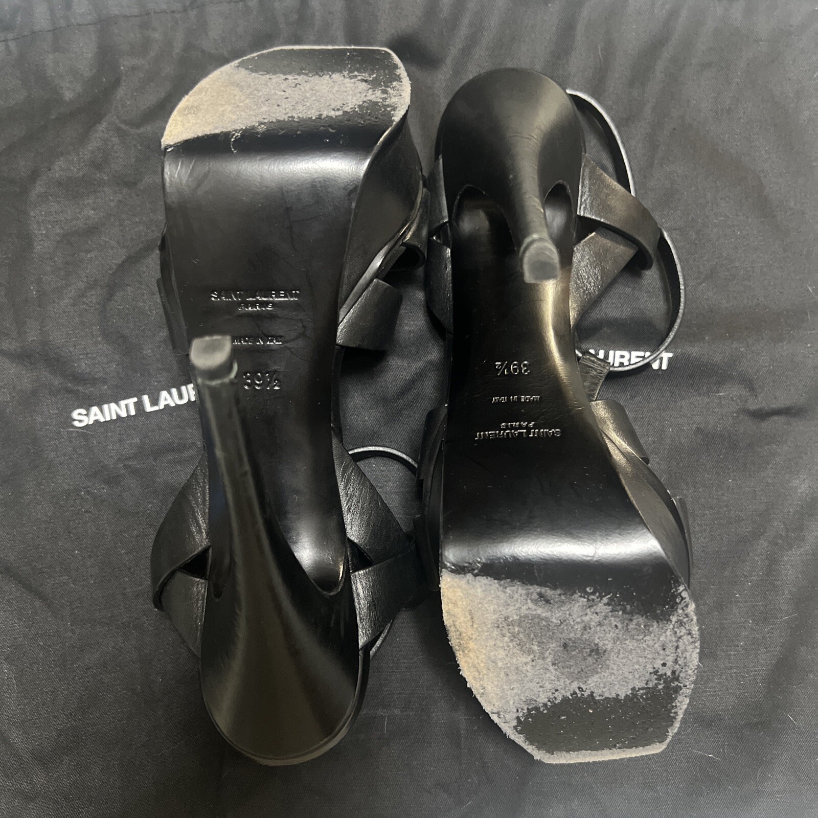 Sandali Saint Laurent Tribute in pelle nera con plateau taglia 39 9 prezzo al pubblico $1090 msrp