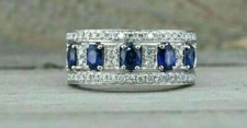 5 Ct Lab Created Oval Cut Blue Sapphire Cluster Wedding Ring 925 Sterling Silver