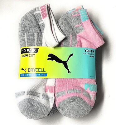 New 10 pair Puma Girl Low Cut Drycell Moisture Wicking Socks Multicolor