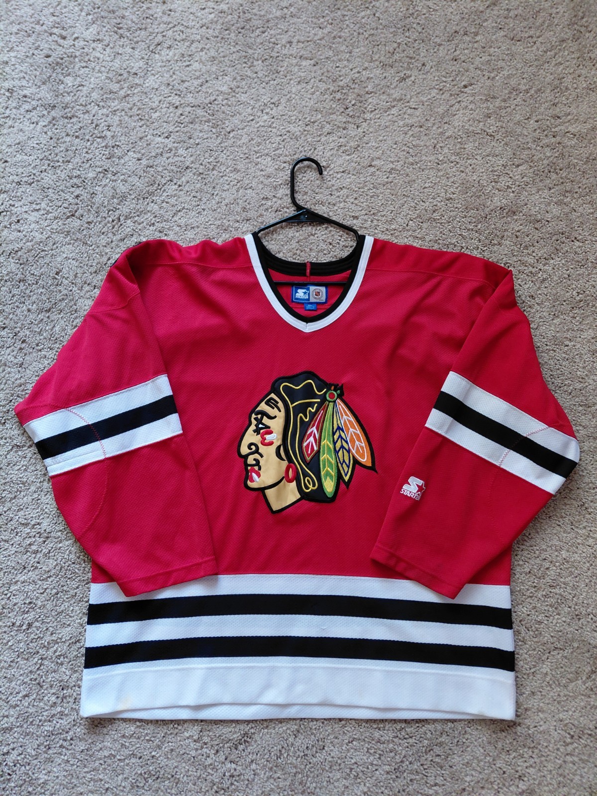 Starter Jersey Mens XL Red Chicago Blackhawks NHL Hockey Sewn Vintage 1990s RARE