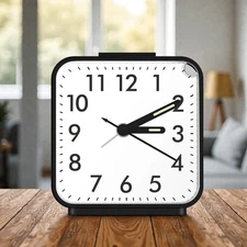 Small Battery Operated Analog Travel Alarm Clock Silent Lighted Snooze Bedroom